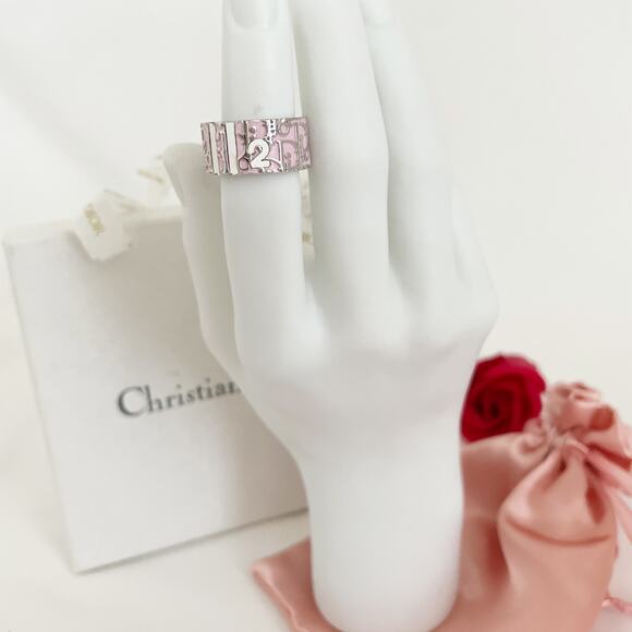 DIOR Pink Trotter No 2 Ring Oblique Band Vintage Circa 2000s Size 7.5 - Picture 3 of 10